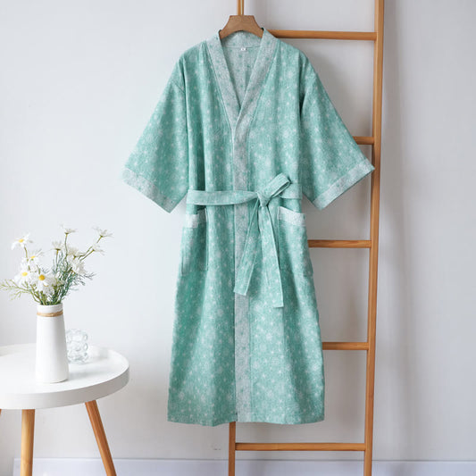 Ownkoti Elegant V-neck Cotton Gauze Summer Bathrobe - XXL - image 0