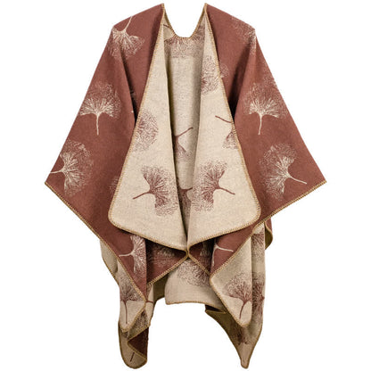 Ownkoti Luxurious Ginkgo Leaf Travel Shawl Cape - Brown - 51" x 59" - image 1