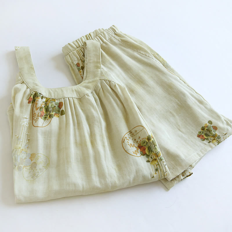 Ownkoti Flower Bamboo Fiber Tank Top Loungewear Set - image 1