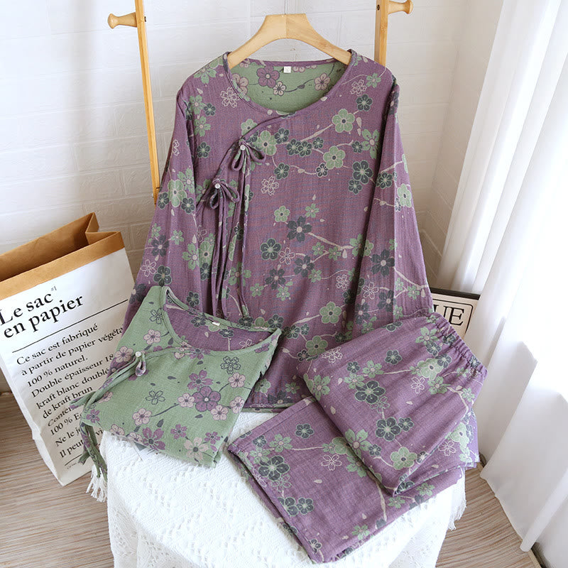 Ownkoti Plum Blossom Bowknot Pure Cotton Loungewear Set - image 0