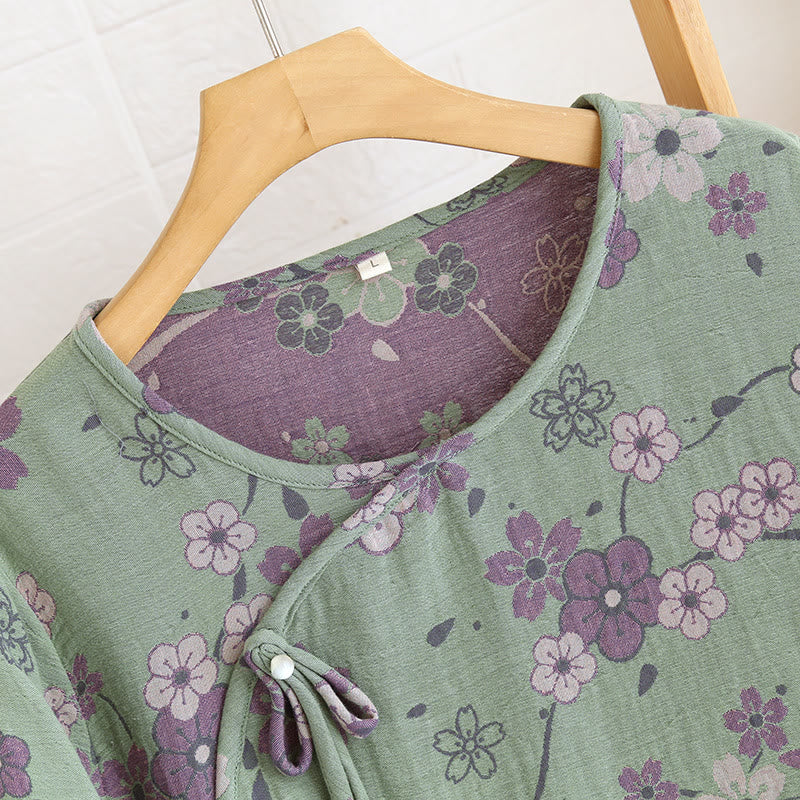 Ownkoti Plum Blossom Bowknot Pure Cotton Loungewear Set - image 3