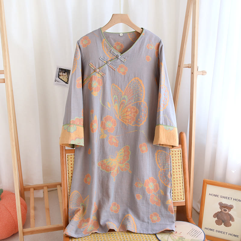 Ownkoti Pure Cotton Elegant Butterfly & Flower Nightdress