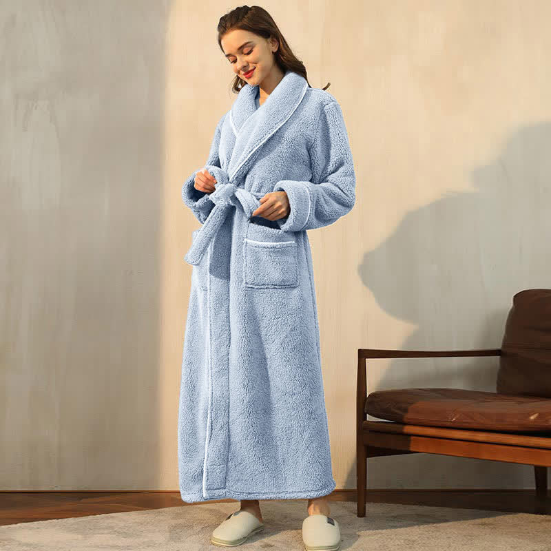 Ownkoti Comfy Fleece Pajama Long Bathrobe - Gray Blue - Women: XL - image 11