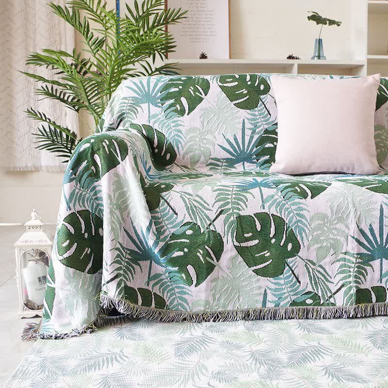 Ownkoti Palm Pattern Sofa Cover Tassel Blanket - image 0