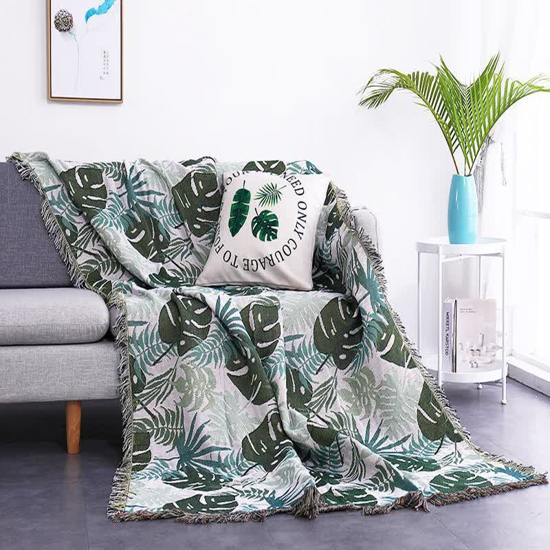 Ownkoti Palm Pattern Sofa Cover Tassel Blanket - image 2