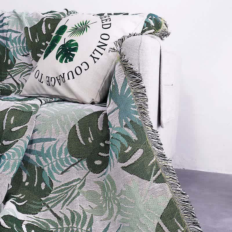 Ownkoti Palm Pattern Sofa Cover Tassel Blanket - image 6