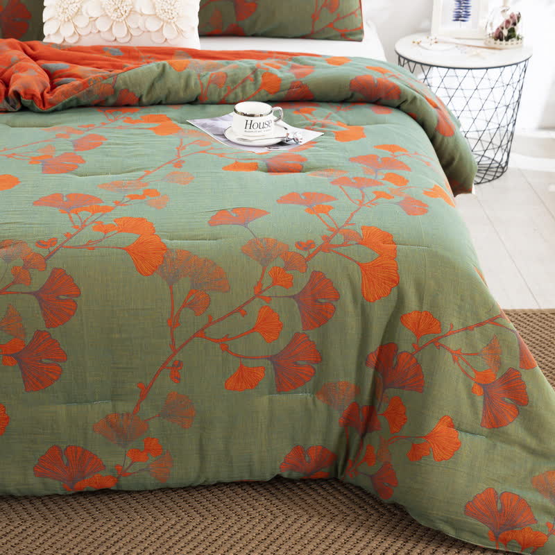 Ownkoti Rustic Ginkgo Leaf Cotton Gauze Bedding  - image 14