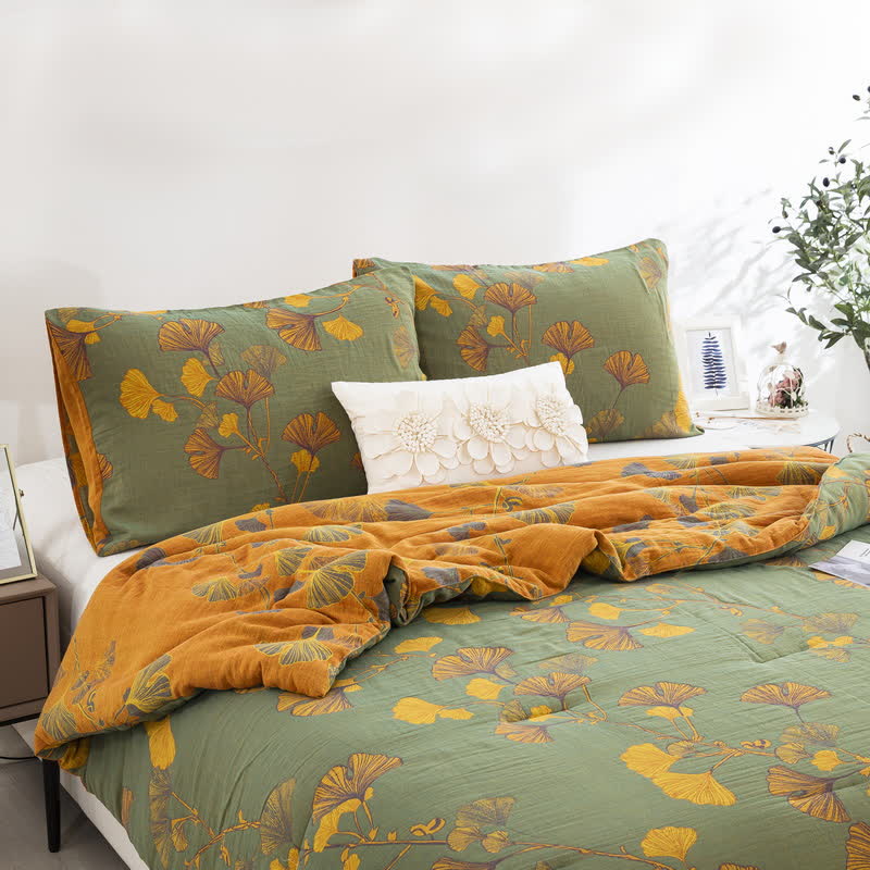 Ownkoti Rustic Ginkgo Leaf Cotton Gauze Bedding  - 2pcs Pillowcases - Green & Yellow - 20" x 36" - image 22