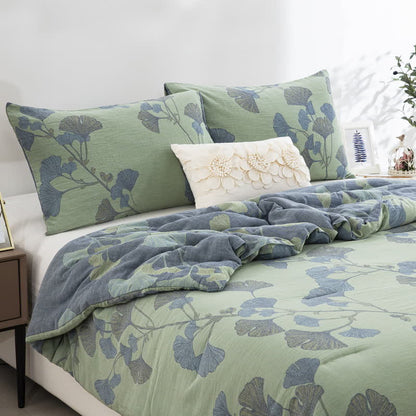 Ownkoti Rustic Ginkgo Leaf Cotton Gauze Bedding  - 2pcs Pillowcases - Green - 20" x 36" - image 9
