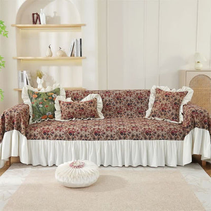 Ruffled Vintage Floral Sofa Cover - image 1