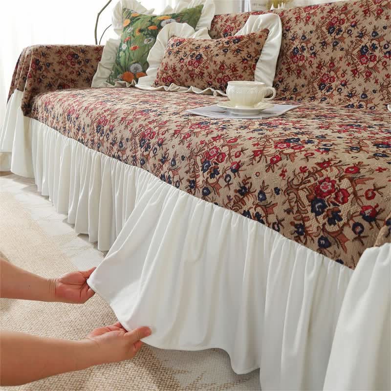 Ruffled Vintage Floral Sofa Cover - image 6