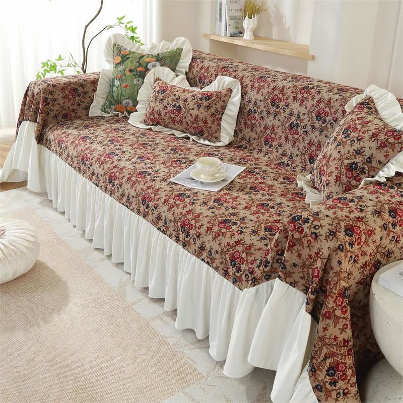Ruffled Vintage Floral Sofa Cover - image 2