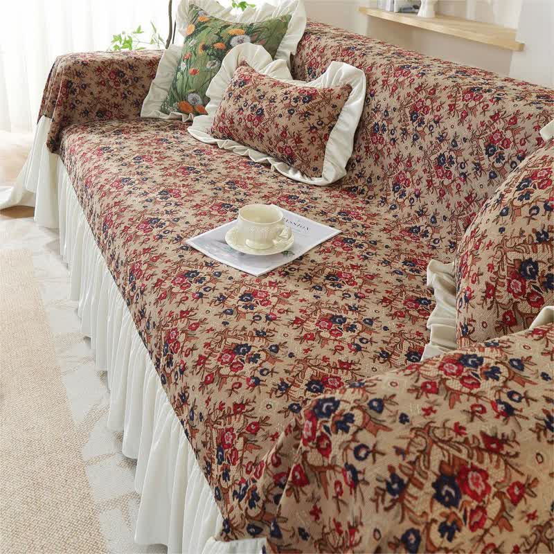Ruffled Vintage Floral Sofa Cover - image 5