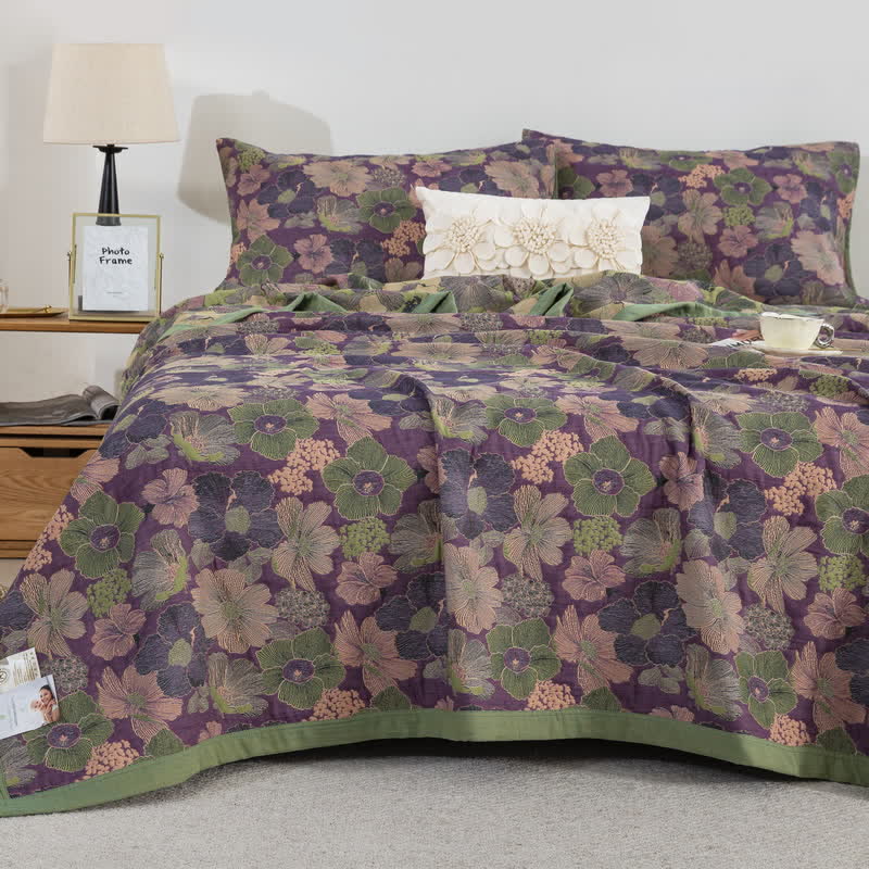 Ownkoti Reversible Blossom Floral Cotton Gauze Quilt - Quilt with 2pcs Pillowcases - King - image 0