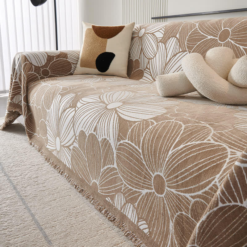 Chenille Jacquard Blooming Floral Sofa Protector - Coffee - 71" x 181" - image 6