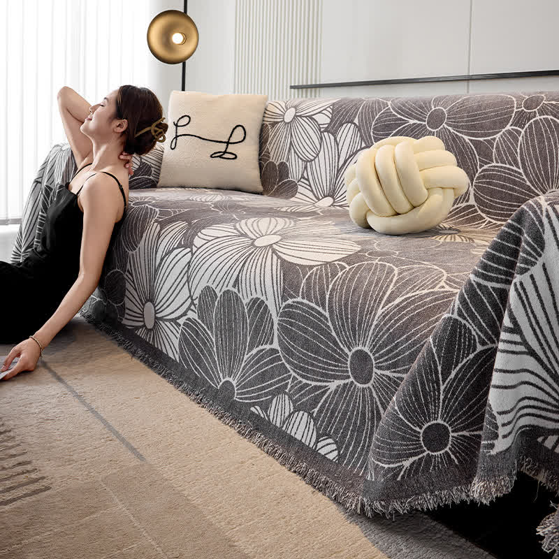 Chenille Jacquard Blooming Floral Sofa Protector - Gray - 71" x 181" - image 5