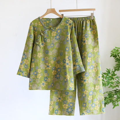 Ownkoti Yarn-dyed Pure Cotton Floral Nightwear Set - Green - XL - image 9