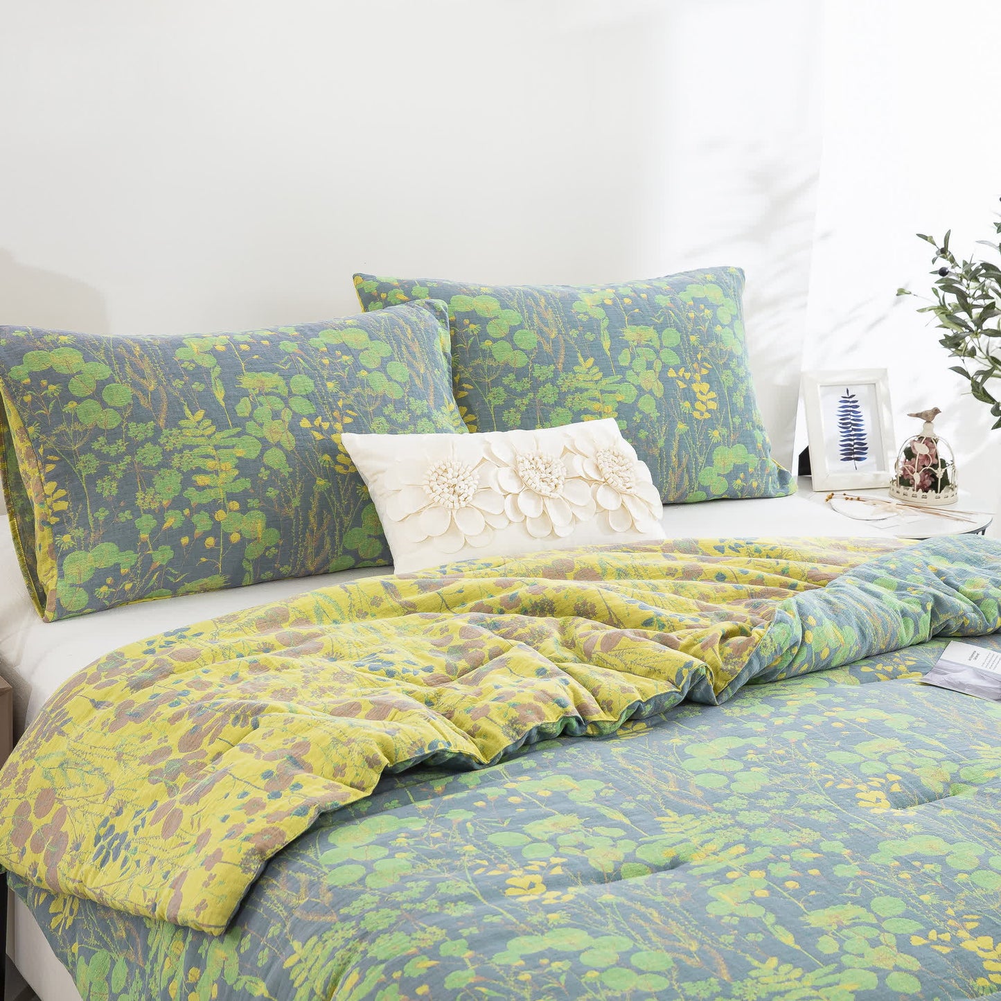 Ownkoti Cotton Gauze Pastoral Lotus Pond Bedding  - 2pcs Pillowcases - 20" x 36" - image 3