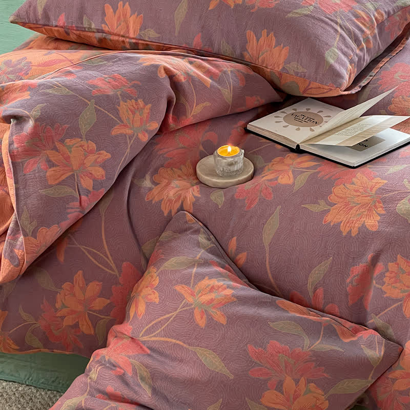 Pastoral Lotus Cotton Gauze Bedding Set (4PCS) - image 12