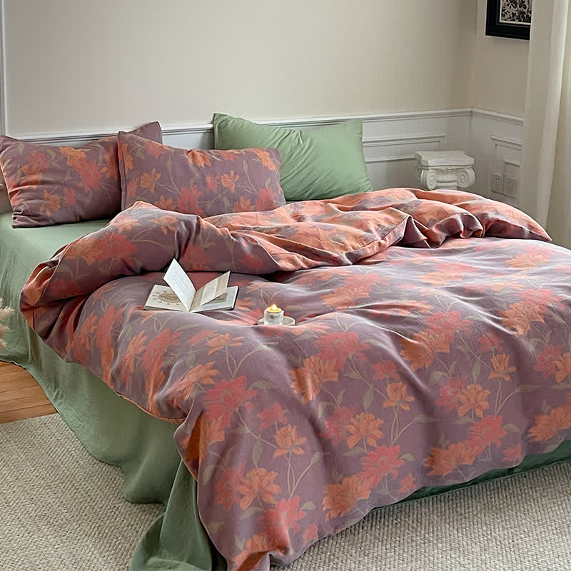 Pastoral Lotus Cotton Gauze Bedding Set (4PCS) - image 5