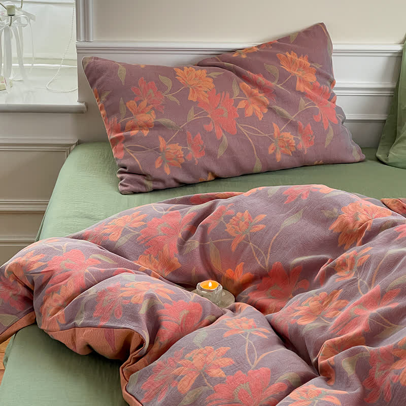 Pastoral Lotus Cotton Gauze Bedding Set (4PCS) - image 11