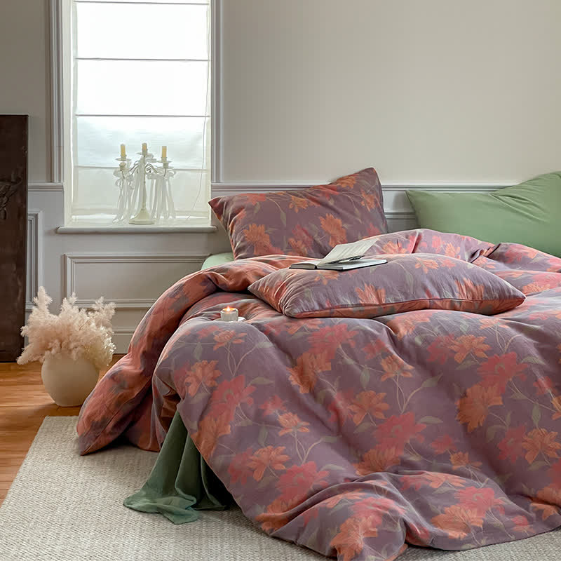 Pastoral Lotus Cotton Gauze Bedding Set (4PCS) - image 3