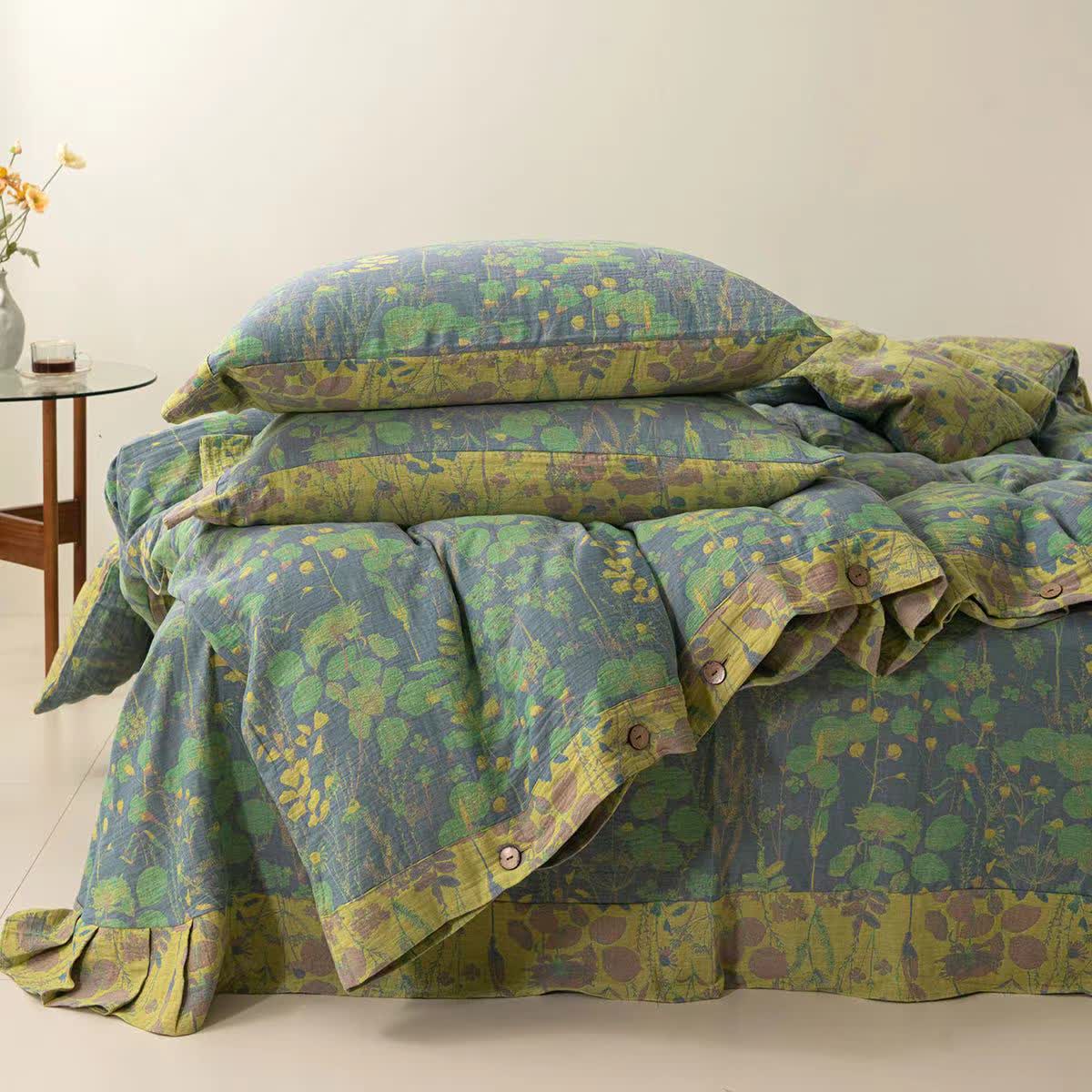 Ownkoti Lotus Pond Cotton Gauze Button Bedding Set (4PCS) - King - image 0