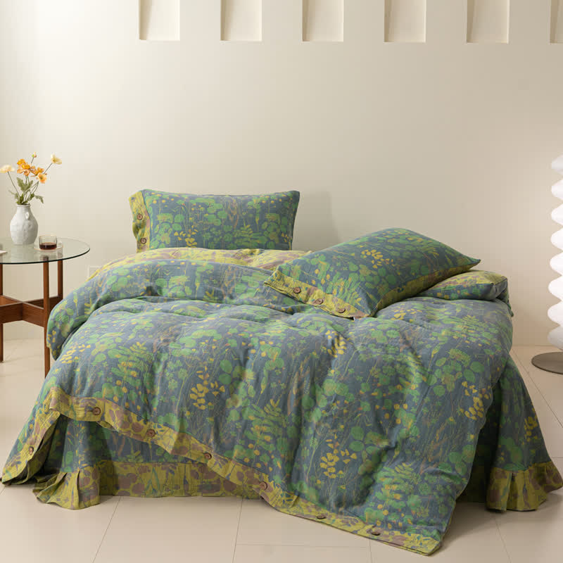 Ownkoti Lotus Pond Cotton Gauze Button Bedding Set (4PCS) - image 1