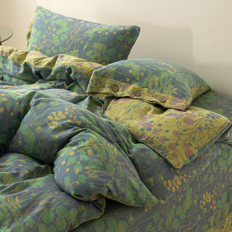 Ownkoti Lotus Pond Cotton Gauze Button Bedding Set (4PCS) - image 3