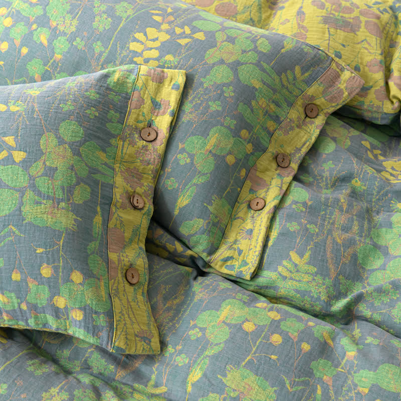 Ownkoti Lotus Pond Cotton Gauze Button Bedding Set (4PCS) - image 5