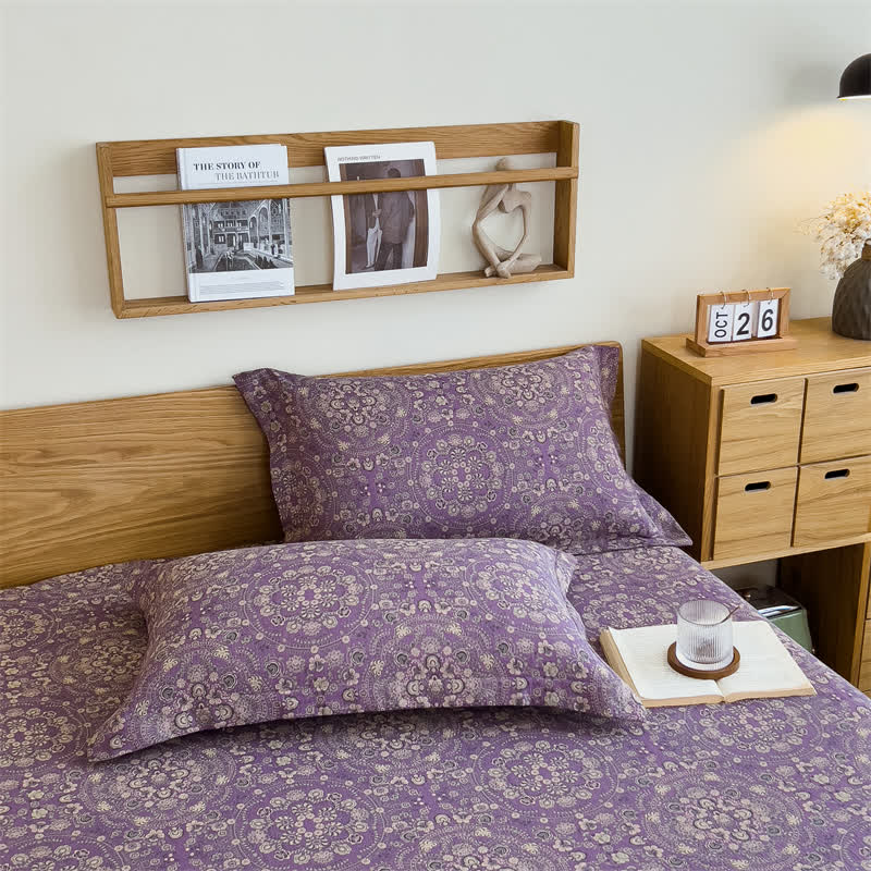 Ownkoti Pure Cotton Jacquard Vintage Fitted Sheet - Purple - 2pcs Pillowcases - 19" x 29" - image 5