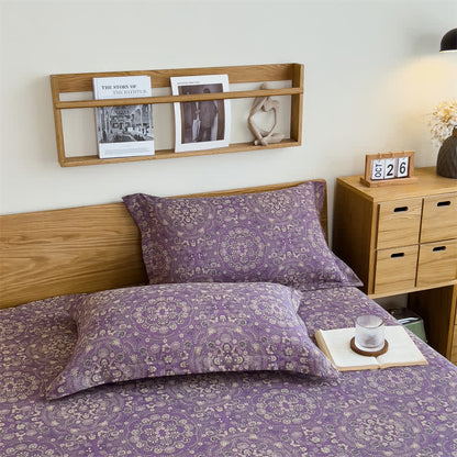 Ownkoti Pure Cotton Jacquard Vintage Fitted Sheet - Purple - 2pcs Pillowcases - 19" x 29" - image 5