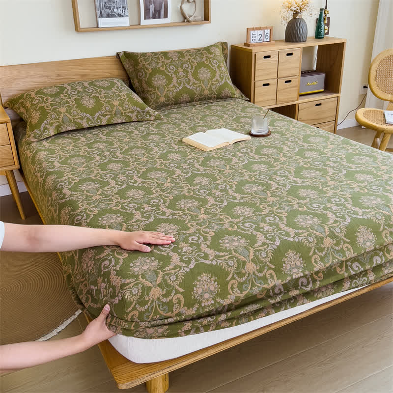 Ownkoti Vintage Elegant Cotton Gauze Fitted Sheet