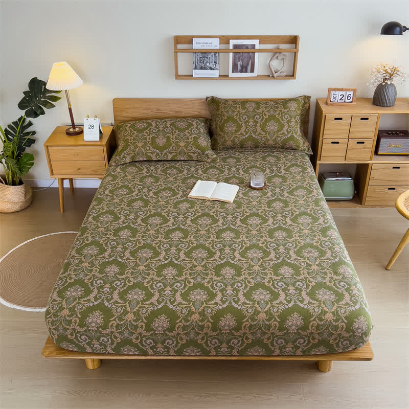 Ownkoti Vintage Elegant Cotton Gauze Fitted Sheet