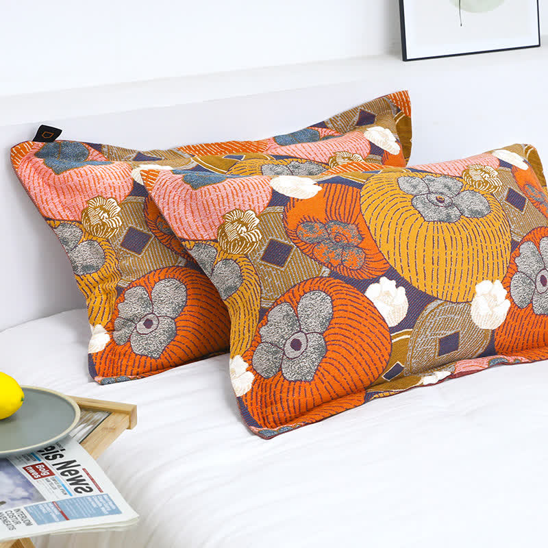 Ownkoti Colorful Persimmon Cotton Gauze Reversible Quilt - 2pcs Pillowcases - 19" x 29" - image 9