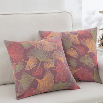 Ownkoti Yarn-dyed Ginkgo Leaf Cotton Gauze Pillowcases(2PCS) - Purple & Pink - 18" x 18" - image 6
