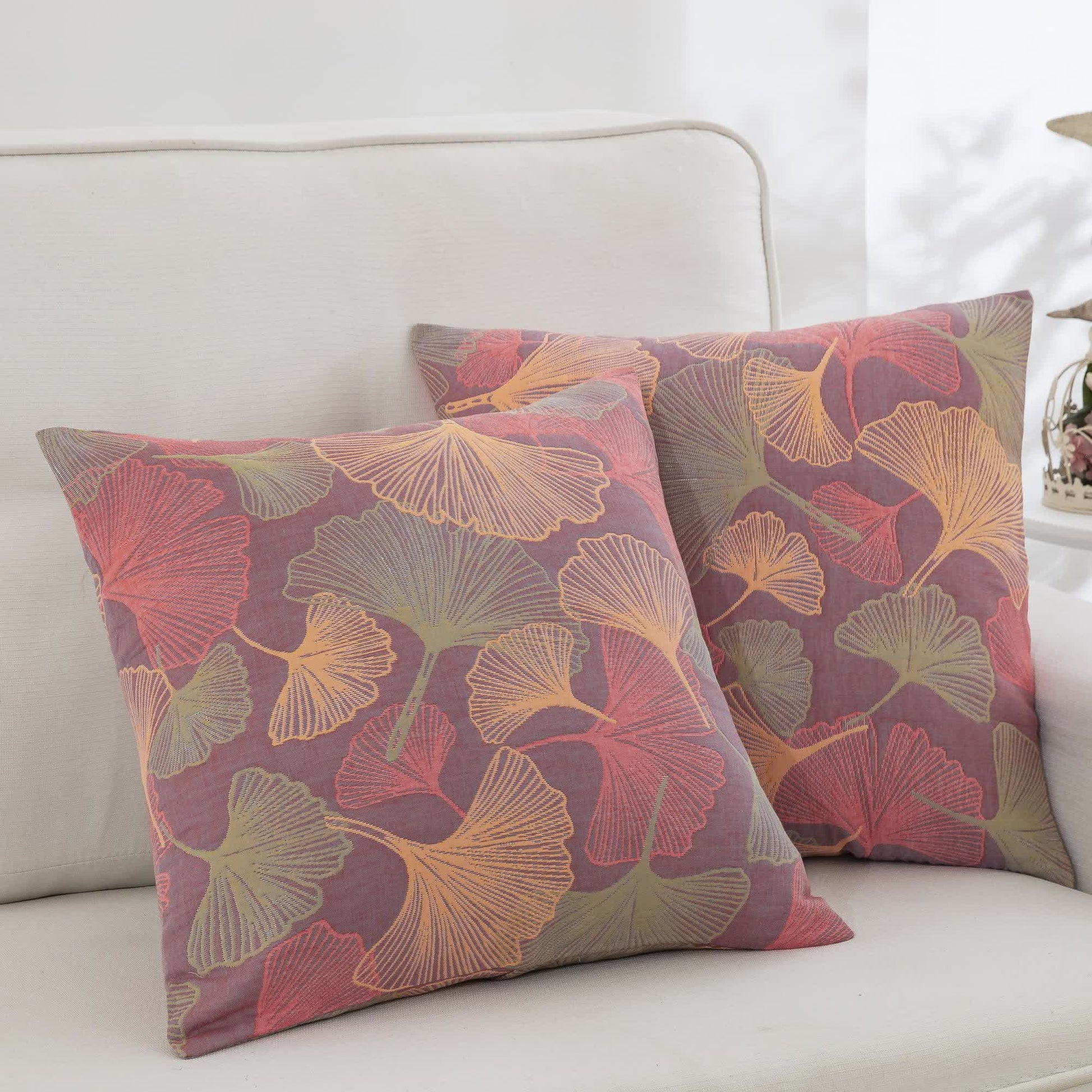 Ownkoti Yarn-dyed Ginkgo Leaf Cotton Gauze Pillowcases(2PCS) - Purple & Pink - 20" x 36" - image 6