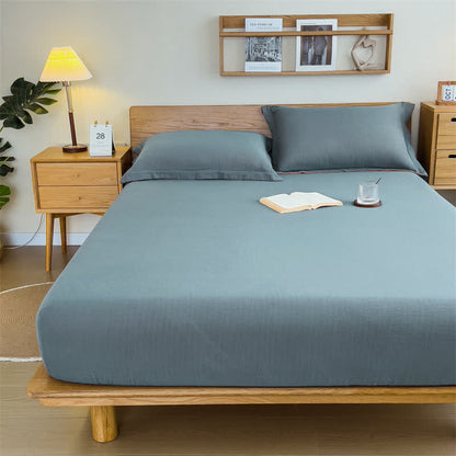 Ownkoti  Cotton Gauze Solid Color Fitted Sheet - Haze Blue - Sheet - King - image 2