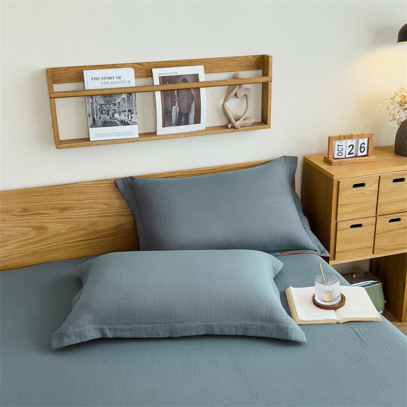 Ownkoti  Cotton Gauze Minimalist Fitted Sheet - Haze Blue - 2pcs Pillowcases - 19" x 29" - image 5