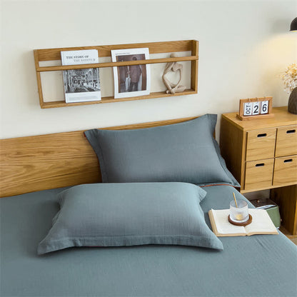 Ownkoti  Cotton Gauze Minimalist Fitted Sheet - Haze Blue - 2pcs Pillowcases - 19" x 29" - image 5