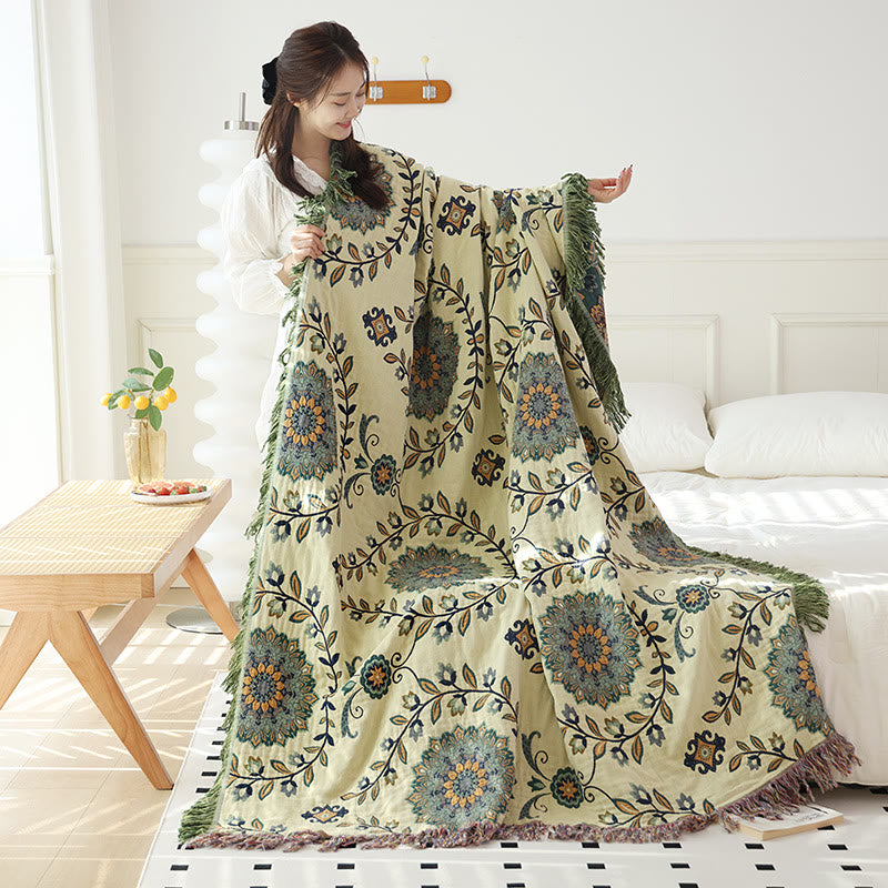 Ownkoti Cotton Gauze Floral Reversible Tassel Quilt - image 5