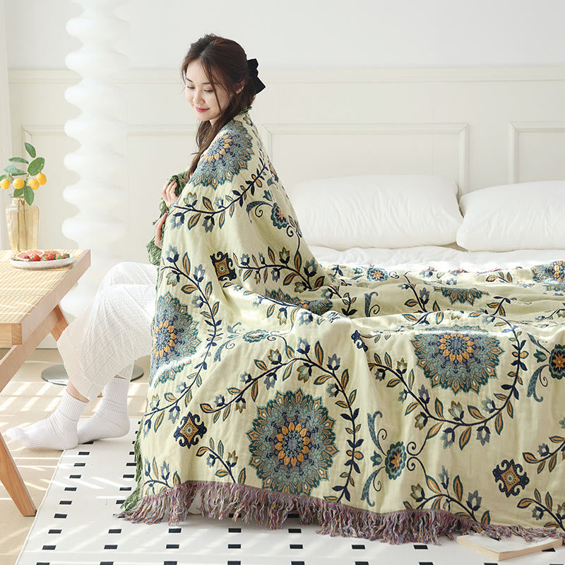 Ownkoti Cotton Gauze Floral Reversible Tassel Quilt - image 4
