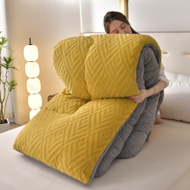 Ownkoti Thick Sherpa Winter Blanket with Quilt Core - Yellow - King - image 27