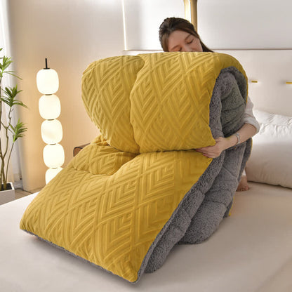Ownkoti Thick Sherpa Winter Blanket with Quilt Core - Yellow - King - image 27