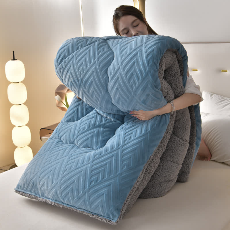 Ownkoti Thick Sherpa Winter Blanket with Quilt Core - Blue - King - image 29