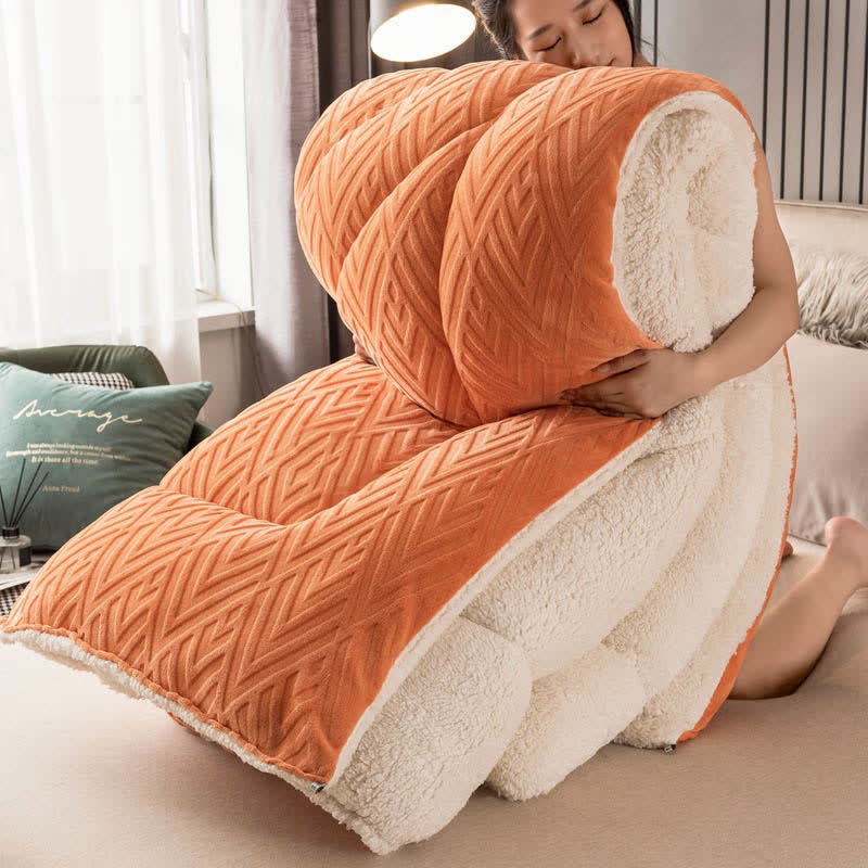 Ownkoti Thick Sherpa Winter Blanket with Quilt Core - Orange & White - King - image 15