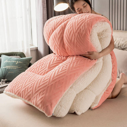 Ownkoti Thick Sherpa Winter Blanket with Quilt Core - Pink & White - King - image 37