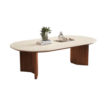 Ownkoti Slate Oval Walnut Coffee Table - image 1