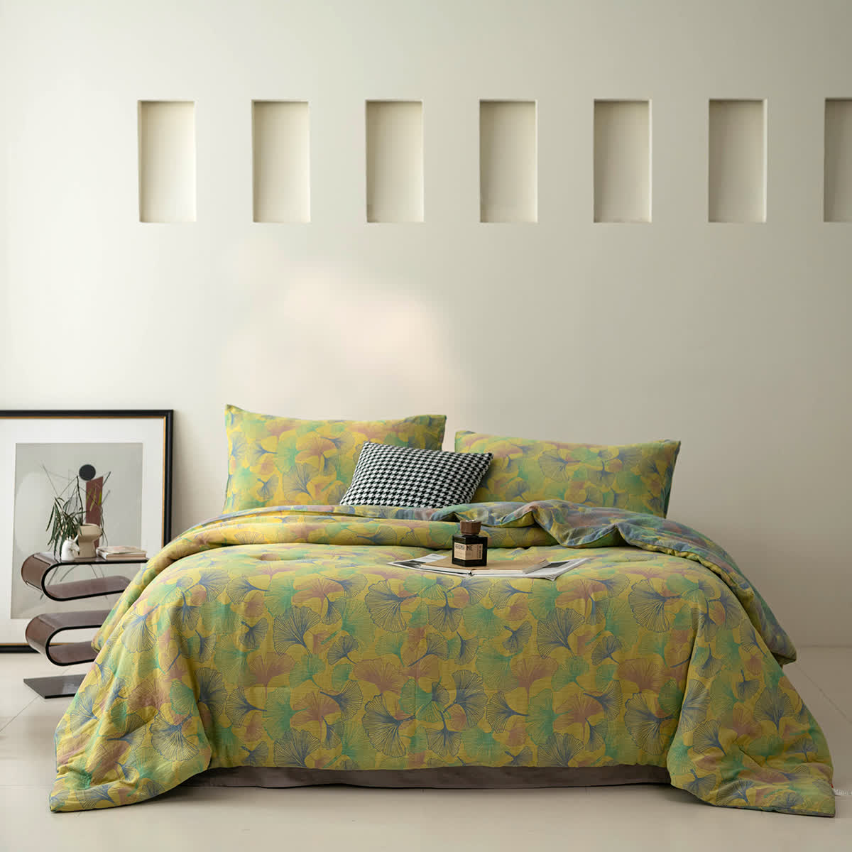 Ownkoti Ginkgo Leaf Cotton Gauze Elegant Bedding  - 2pcs Pillowcases - Green & Blue - 20" x 36" - image 3