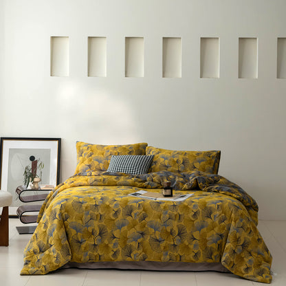 Ownkoti Ginkgo Leaf Cotton Gauze Elegant Bedding  - 2pcs Pillowcases - Yellow & Gray - 20" x 36" - image 0